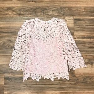 JOIE Charnette Cotton Lace Floral Top Blouse Pink